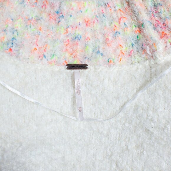 Free People Cream Multicolor Trim Cozy Knit Sweater, XS Slouchy Boho Pullover - Picture 5 of 6